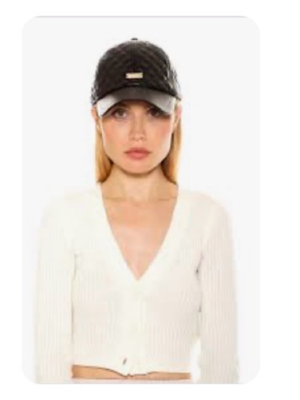 Alexia Admor Black Quilted Leather Baseball Cap with Gold Plaque
